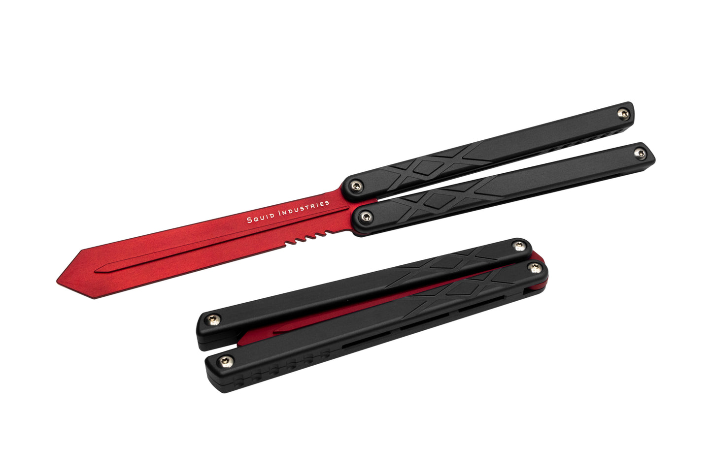 Red Blade Silver Hardware Black Handles Clearance Blemished Swordfish Balisong Butterfly Knife Trainer